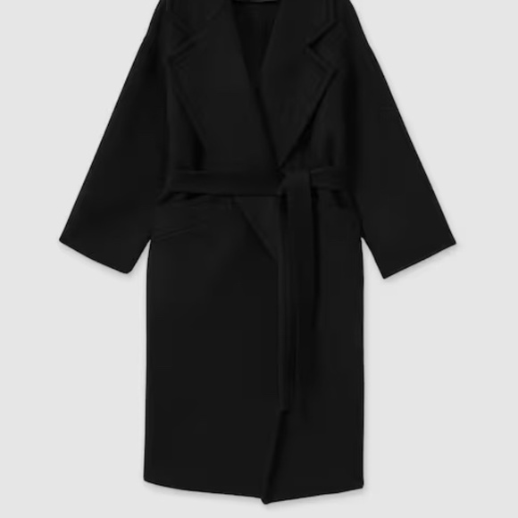 Unworn Reiss Black Bridget Belted Wool Blend Longline Coat - Picture 4 of 11